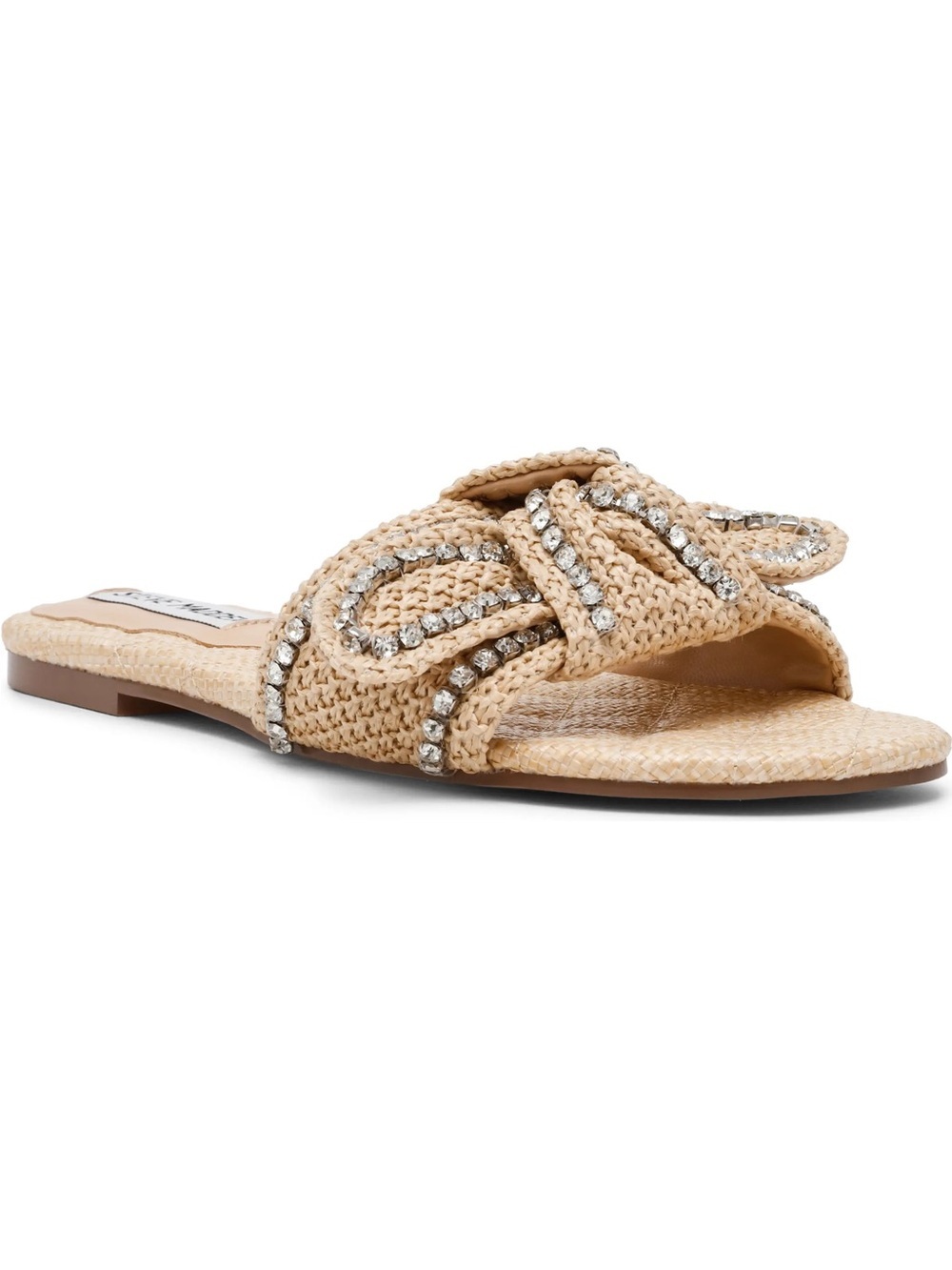 Steve Madden Natural Raffia Slide Sandals with Crystal Bow - Picture 2 of 10